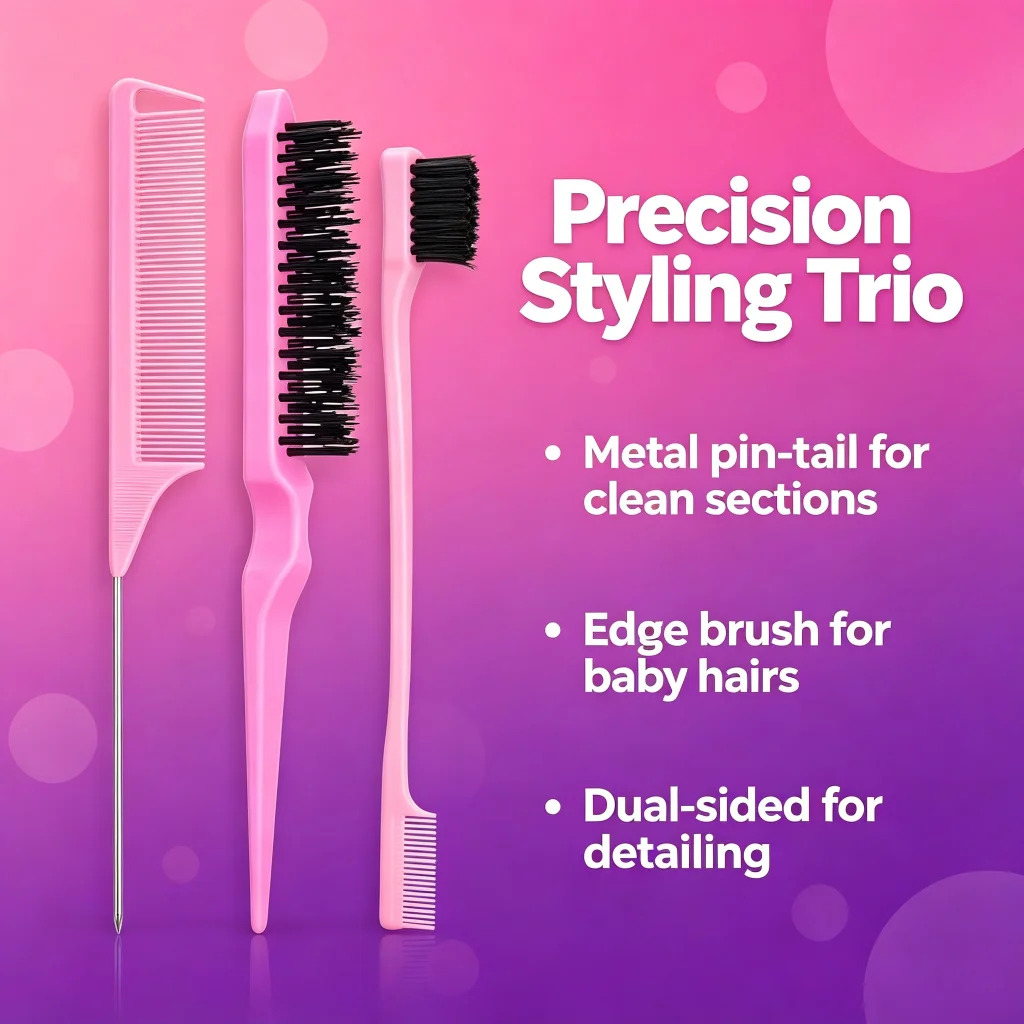 5 in 1 Hair Styling Kit Fine Mist Spray Vented Detangling Comb Tail Edge Brush Soft Bristle for Home Salon Daily Hair Care view 5