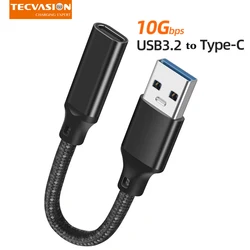 USB A 3.2 to Type C Female 10Gbps Extension Short Cable Fast Charging 3A 60W Wire For Iphone MacBook Huawei Earphone Adapter