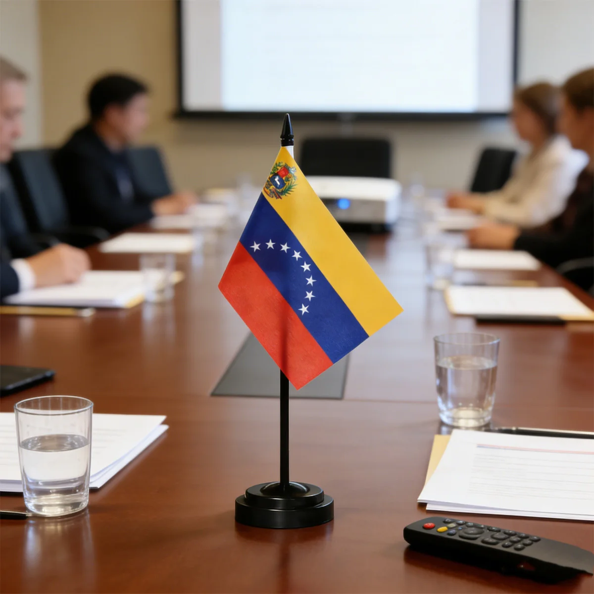 1/5pcs Venezuela Deluxe Desk Flag Set - 6 X 4 Inch Venezuelan Office Flag with Metal/ Plastic Pole - Vivid Color Office Display
