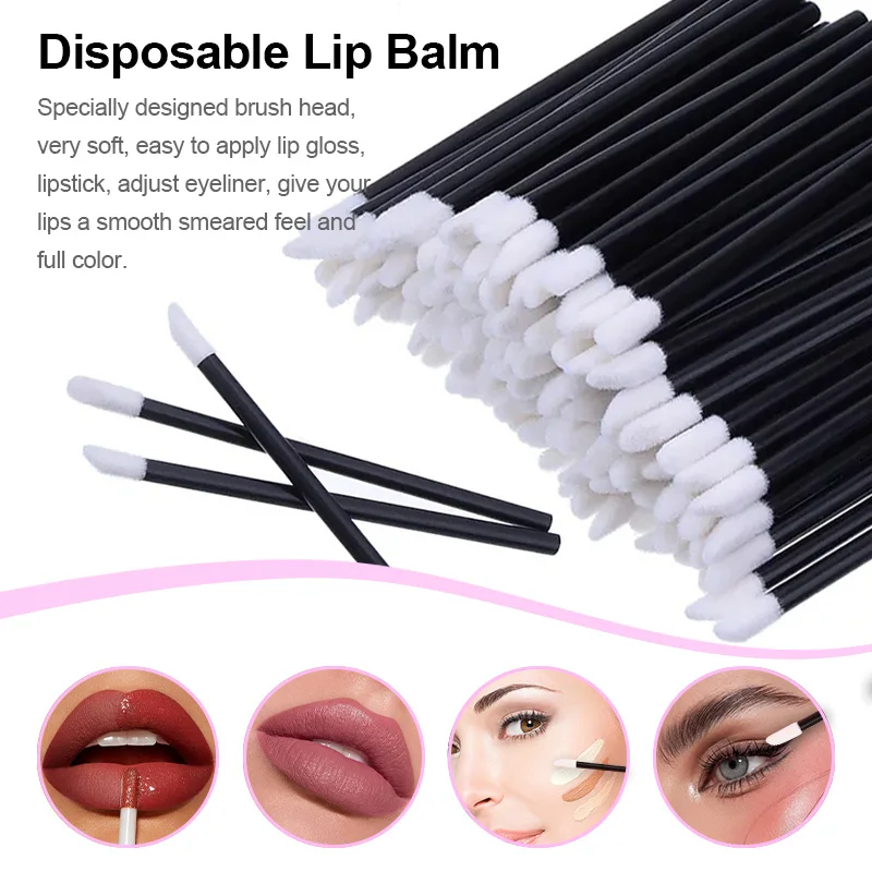 100 Pcs Disposable Make Up Lip Gloss Brush Lipstick Gloss Wands Applicator Hollow Lip Brushes Portable Cosmetic Beauty Tools