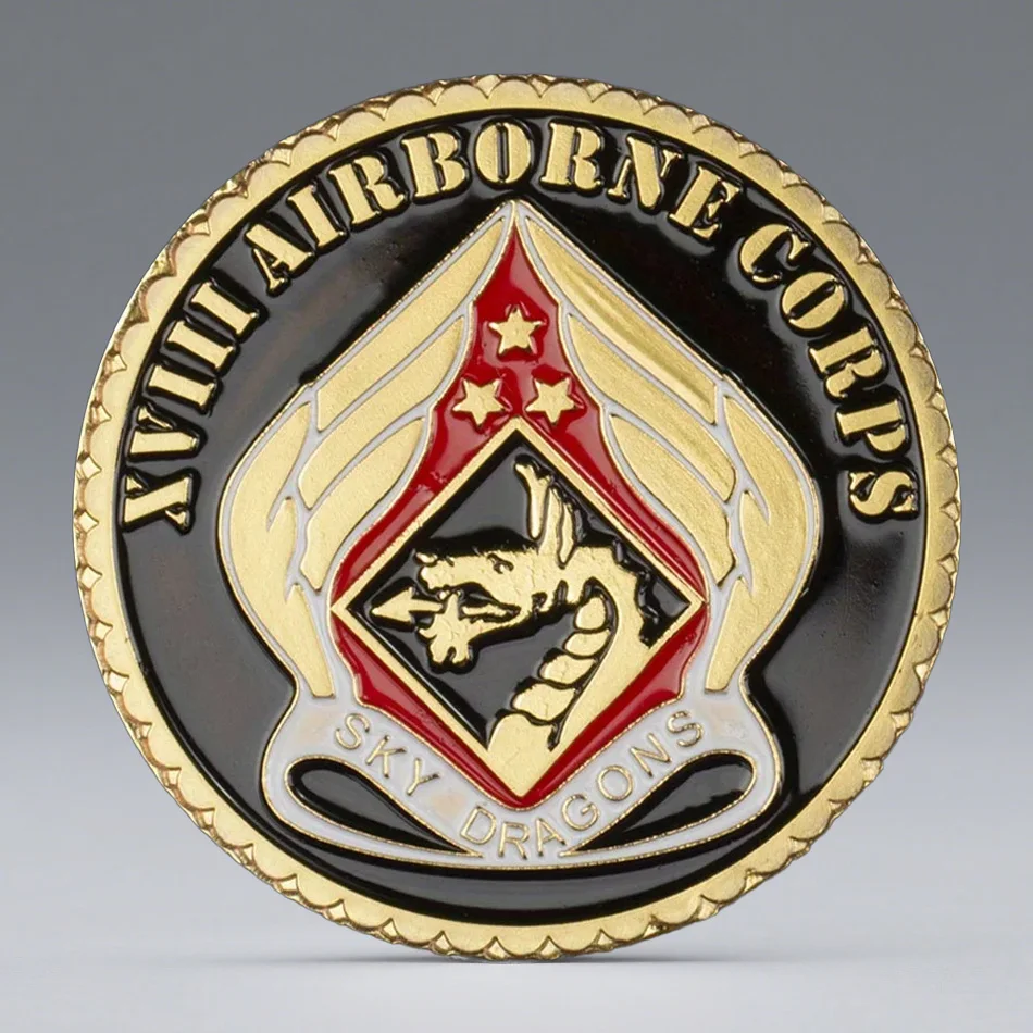 Moneda Conmemorativa del Departamento de los Estados Unidos de América, Moneda Conmemorativa Chapada en Oro del Cuerpo Aerotransportado XVIII del Ejército