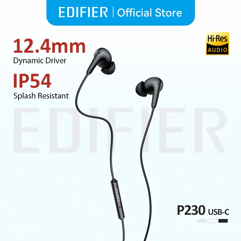Edifier P230 USB-C Wired Earbuds with Remote and Mic Hi-Res In-Ear Earphone 12.4mm Dynamic Driver IP54 Dust & Splash Resistant