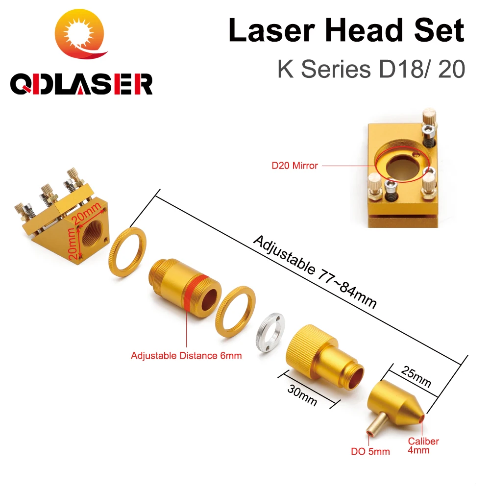 QDLASER CO2 Laser Head Set K Series Gold Color D12 18 20 FL50.8mm Lens for 2030 4060 K40 Laser Engraving Cutting Machine