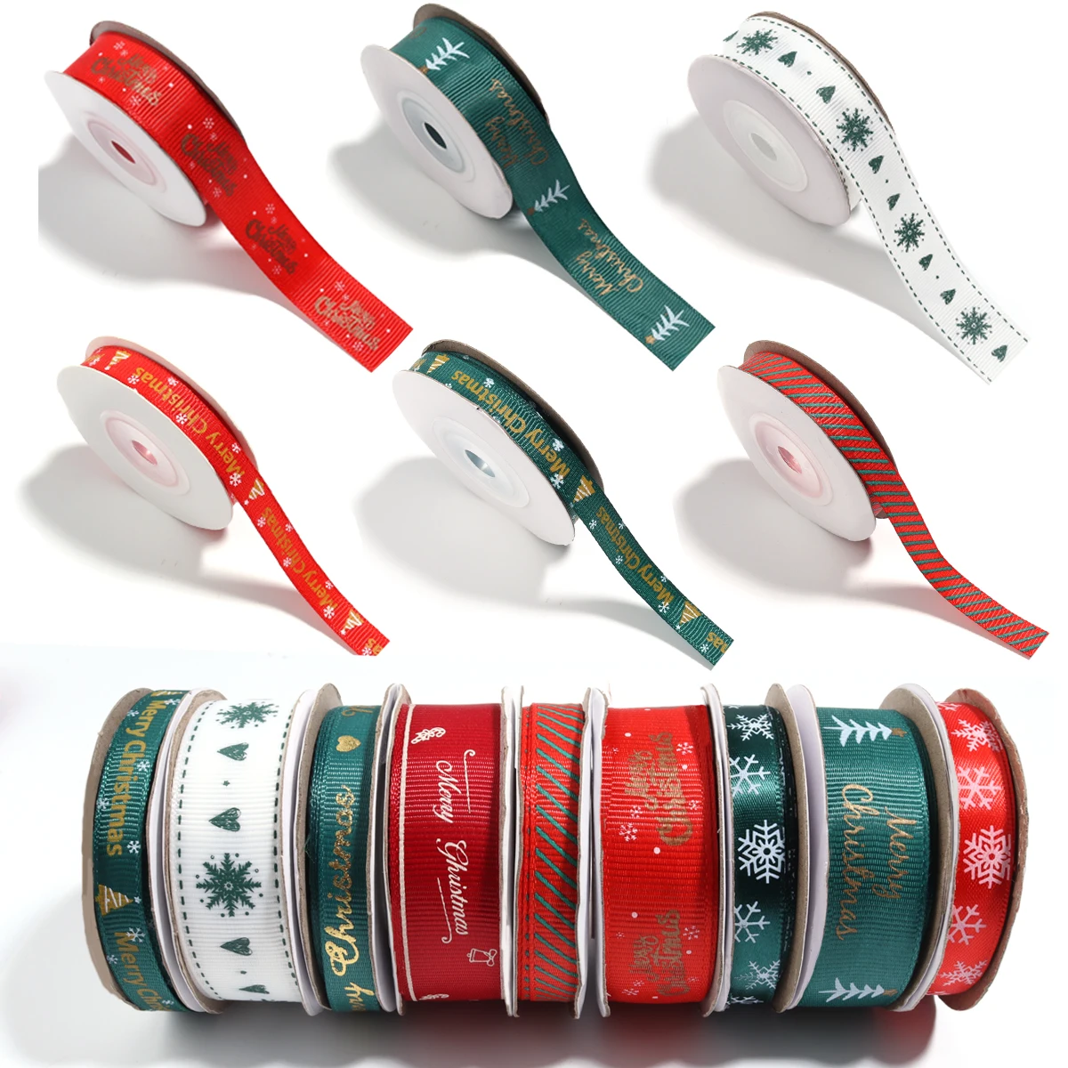 10yards 10/20mm Christmas Ribbon Printed Christmas Polyester Ribbon For Handmade Design Christmas Decoration DIY Gift Packing