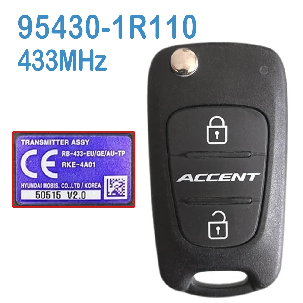 

2Pcs/lot 95430-1R110 Original Auto Flip Remote RKE-4A01 433MHz 2 Buttons Replace Car Key Fob For Hyundai Accent