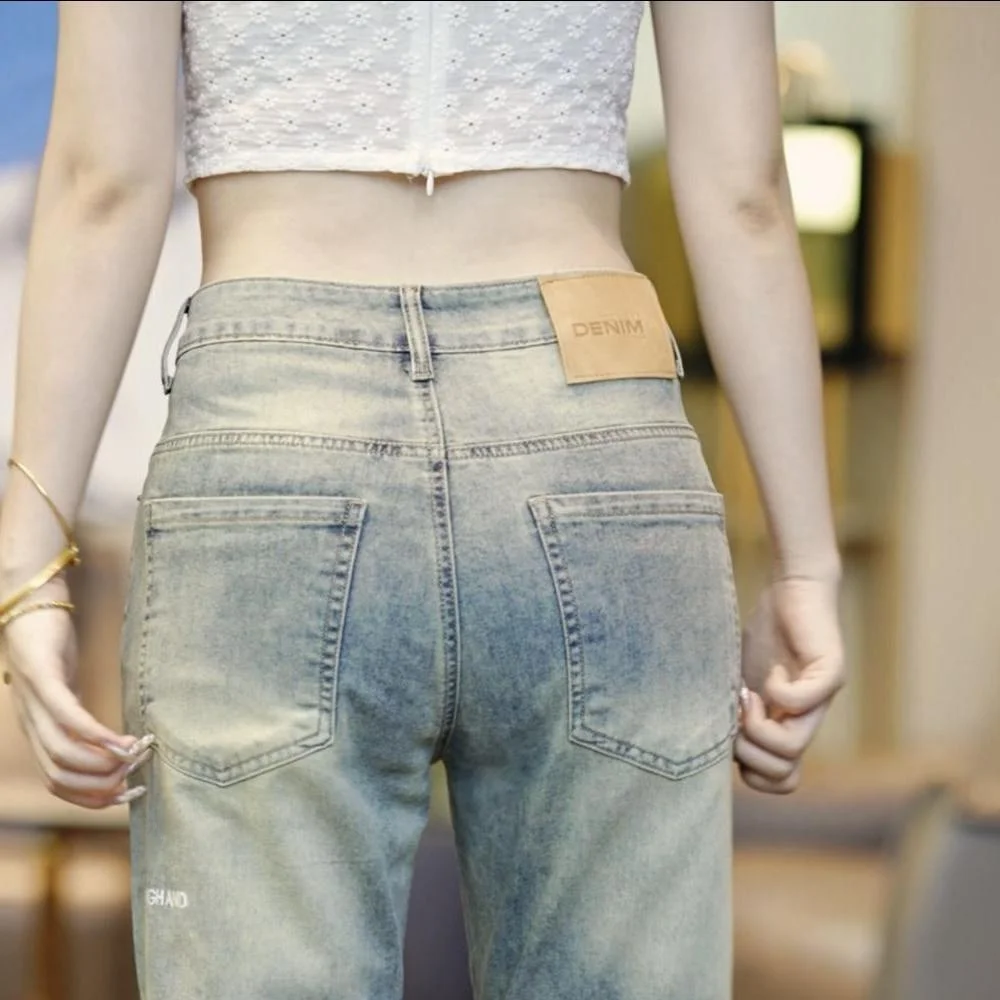 

Модные мужские джинсы Slim Fit из денима, прямые, укороченные, тонкие, новые, в стиле ретро, с дырками, повседневные, весенне-осенние, износостойкие