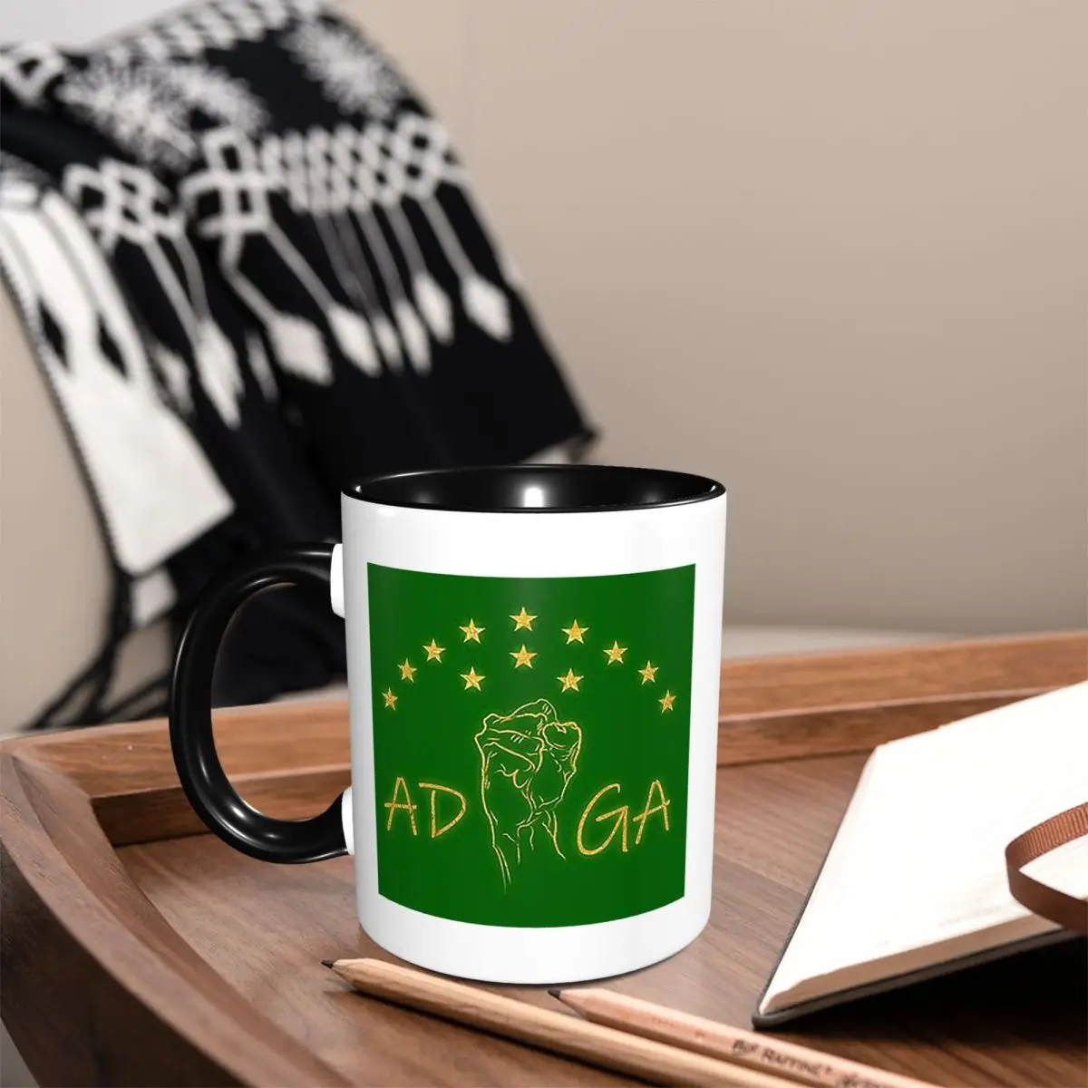 Adiga Fight For Ever Adygea Flag Mug Funny Ceramic Coffee Cups Tea Mugs Milk Cup Drinkware Gift for Woman Man