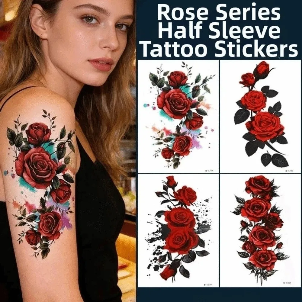 Green Leaf Flower Temporary Tattoo Stickers Leopard Lion Snake 3D Texture Lion Snake Tattoo Stickers Personalized Long Lasting
