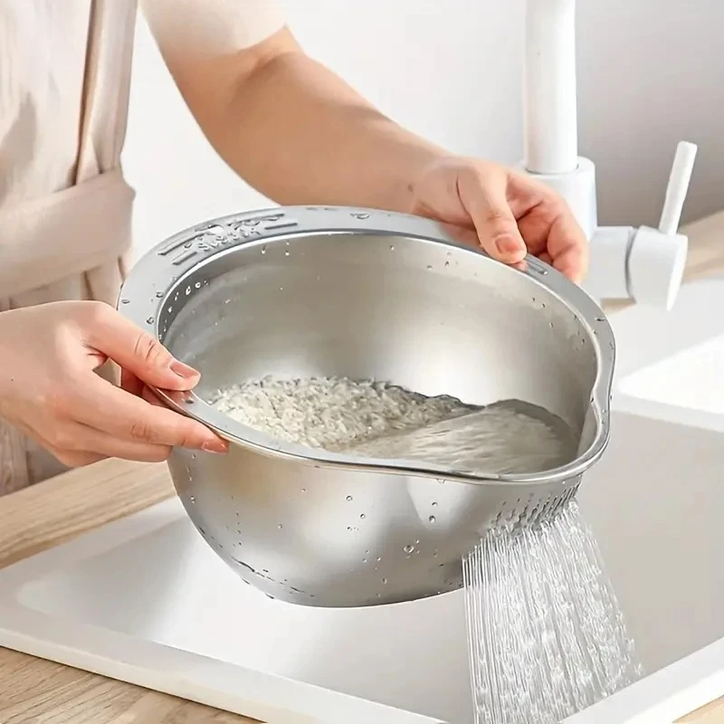 Rice Washer Strainer Bowl Stainless Steel 304 Rice Washing Bowl Rice Sieve Colander Fruit And Vegetable Strainer Kitchen Tools