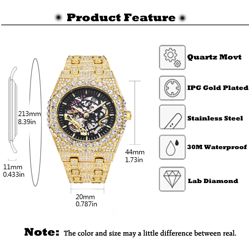 2023 Luxury Ice Automatic Watches Mens Fashion Brand MISSFOX Steel Waterproof Clock Hip Hop Diamond Mechanical Wristwatches Man