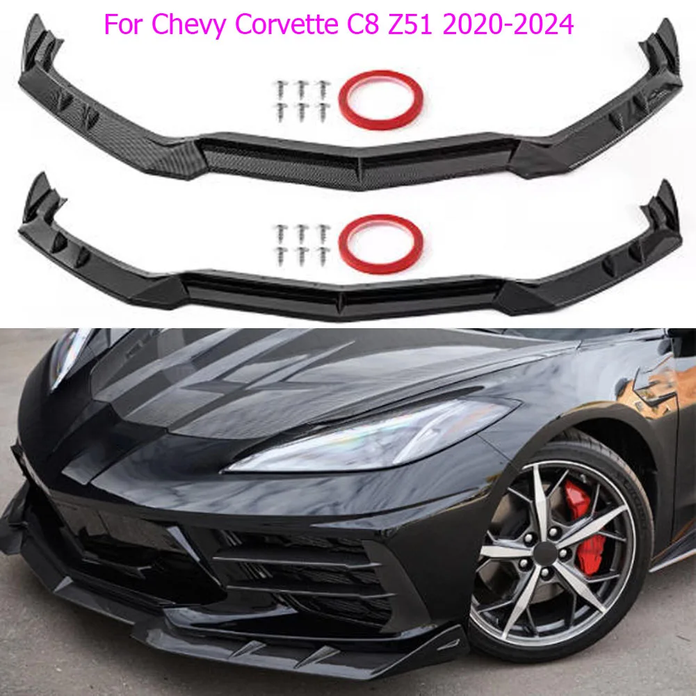 3 Pcs Front Bumper Lip Spoiler Splitter Winglet For Chevy Corvette C8 Z51 2020-2024 Exterior Decorative Car Accessories