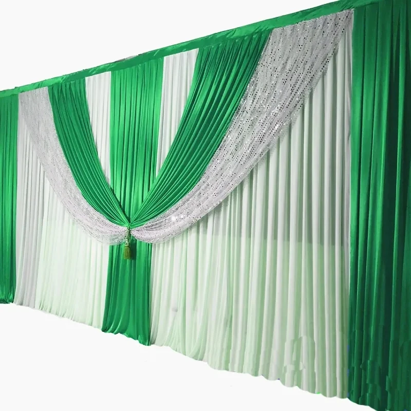 

Wedding Stage Decoration 10FTX20FT ice silk chiffon fabric elegant backdrop swags Middle shiny silver drape Background curtain