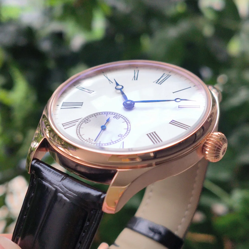 No logo Rose gold case 41mm or 44mm Mechanical Hand Wind watch matte White dial Mineral glass Seagull ST3621 movement