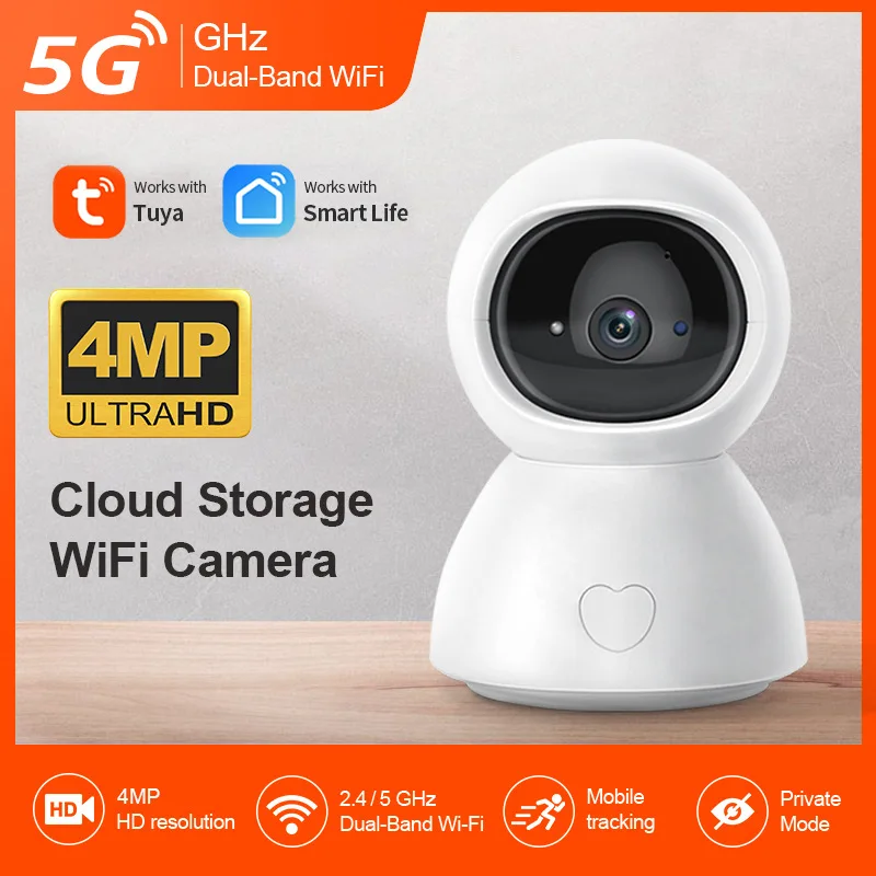 4MP 2.4G&5G Dual WIFI Tuya APP Wireless PTZ IP Dome Camera  AI Humanoid Detection Auto Tracking  Home Security Baby Monitor