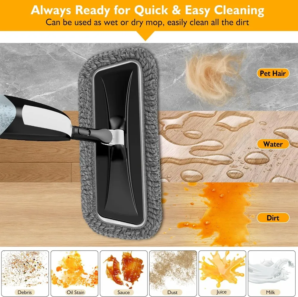 360° Swivel Spray Mop for All Floors: Wet Dry Cleaning with 3 Reusable Pads & Refillable Bottle