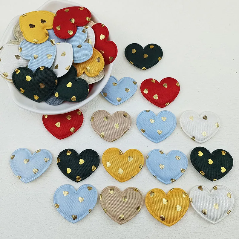 60Pcs Gold Polka Dot Heart Padded Applique For Children\'s Headband Hair Clip Accessories, Shoes, Hats Decoration Patches