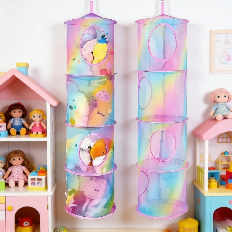 1pc Four Layer Foldable Storage Hammock - Colorful Hanging Organizer, Space Saving Toy Storage Net for Stuffed Animals Organiser