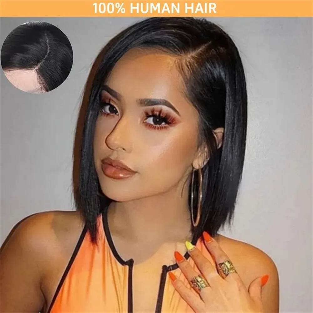 

180% Density Straight Bob 13x4 Lace Frontal Wig For Women Human Hair Side Part Lace Area Versatile Style for All Ethnicities