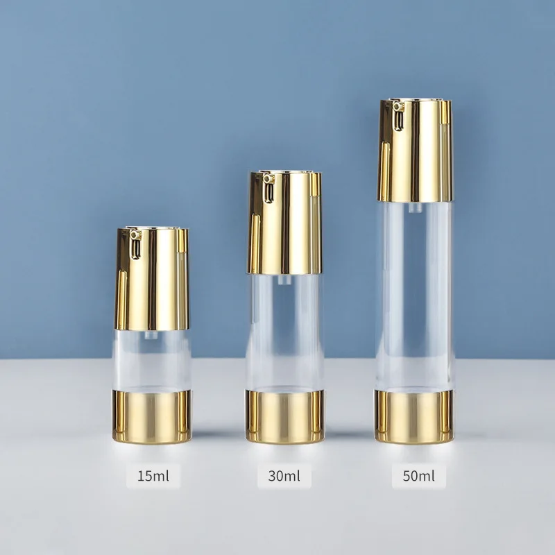 Pompa airless oro 15ml 30ml 50ml con bottiglia trasparente per il corpo di Creazioni per la cura della pelle fai da te riutilizzabili riutilizzabili vuote