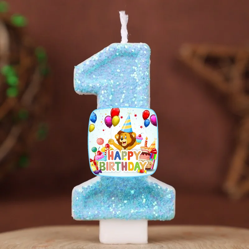 Happy Birthday Cake Topper Decorated Digital Lion Animal Candle Children's Delicate 0-9 Number Candle Party Decor Gift Boy Girl