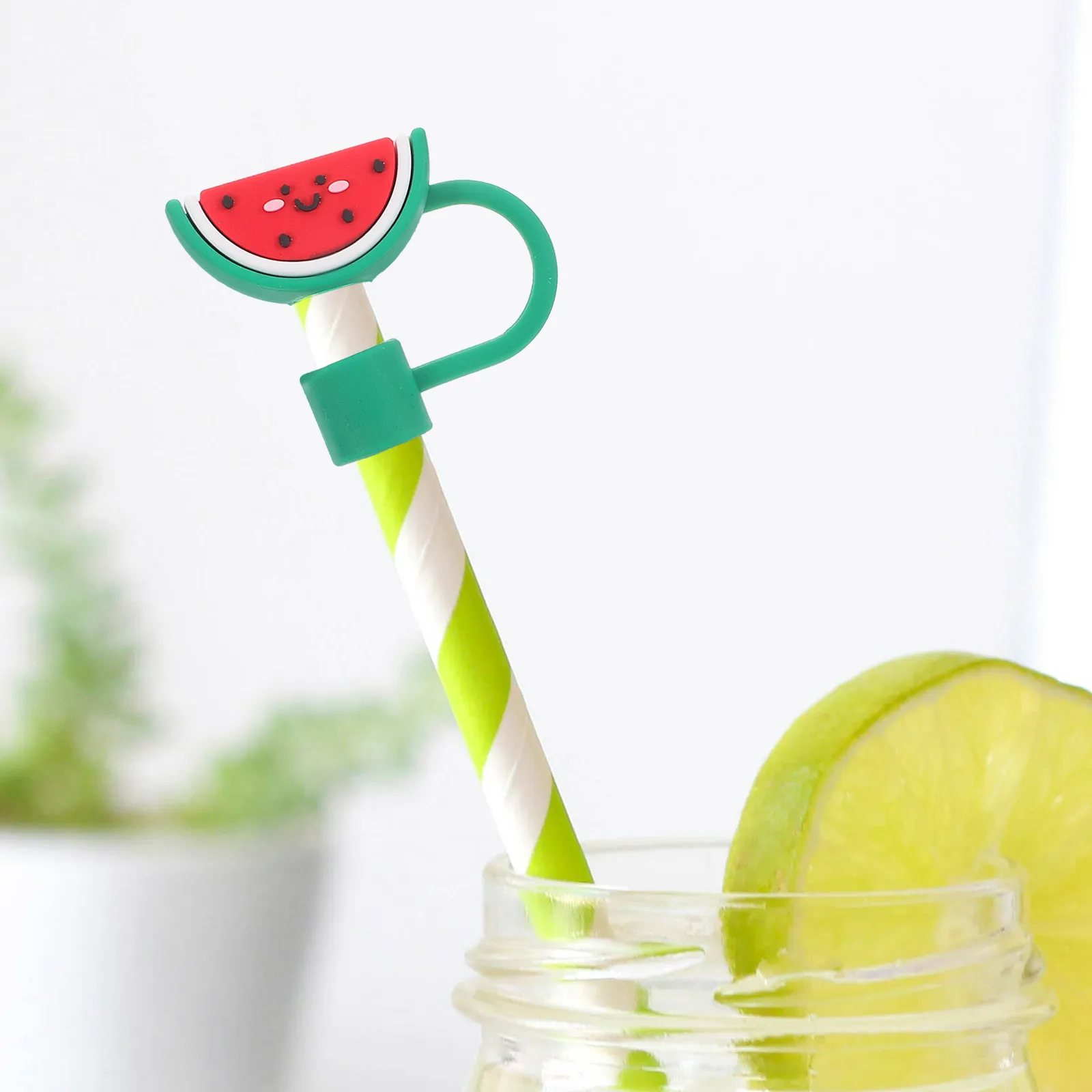 

8Pcs Fruit Silicone Straw Covers Reusable Cute Caps for 10Mm Straws Office Home Travel Party Decorations Funny Straw Covers