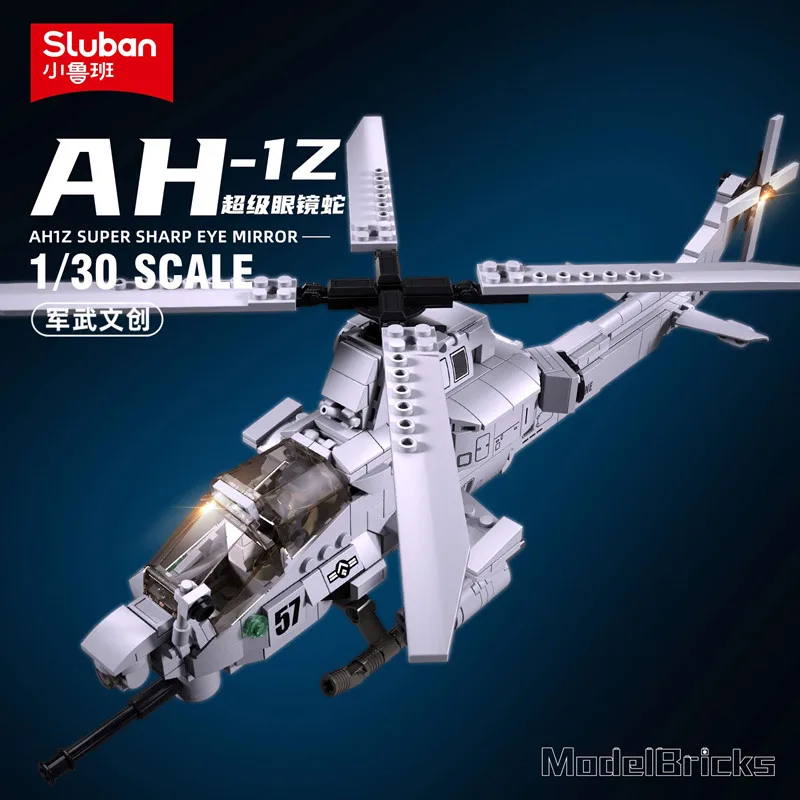 482PCS Air Force Aviation AH-1Z VIPER Aircraft Plane Helicopter Gunship Building Blocks War Weapon Bricks Brinquedos Boys Toys