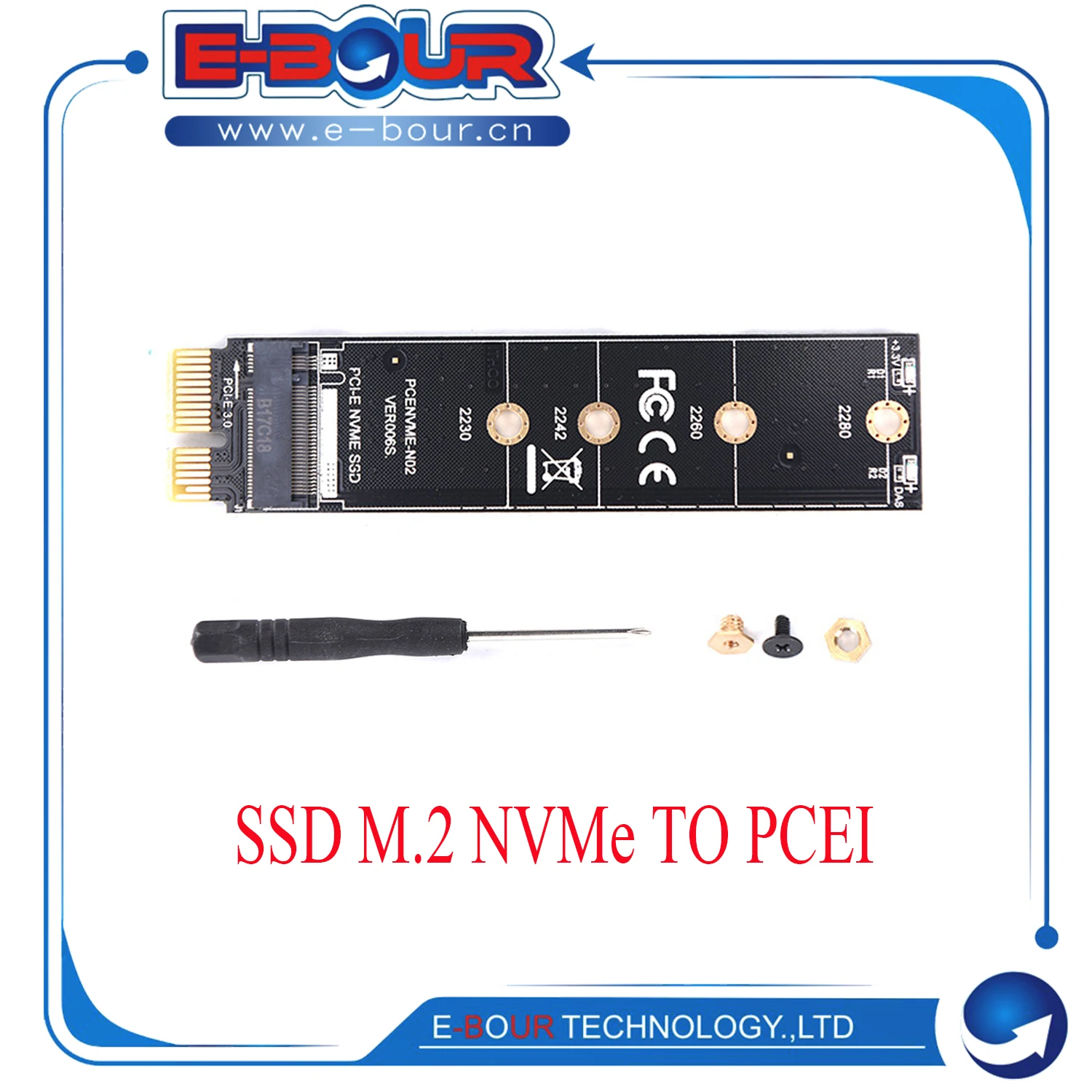 EBOUR NVMe SSD M2 X1 Raiser PCI-E PCI Express M Key Connector Supports PCIE to M2 Adapter 2260 2280 2230 2242 M.2 SSD Full Speed