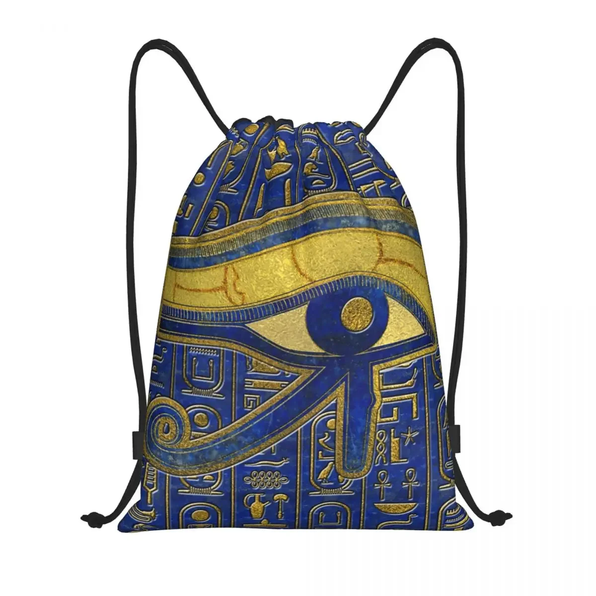 

Gold Egyptian Eye Of Horus Drawstring Backpack Sports Gym Bag for Women Men Wadjet Lapis Lazuli Training Sackpack