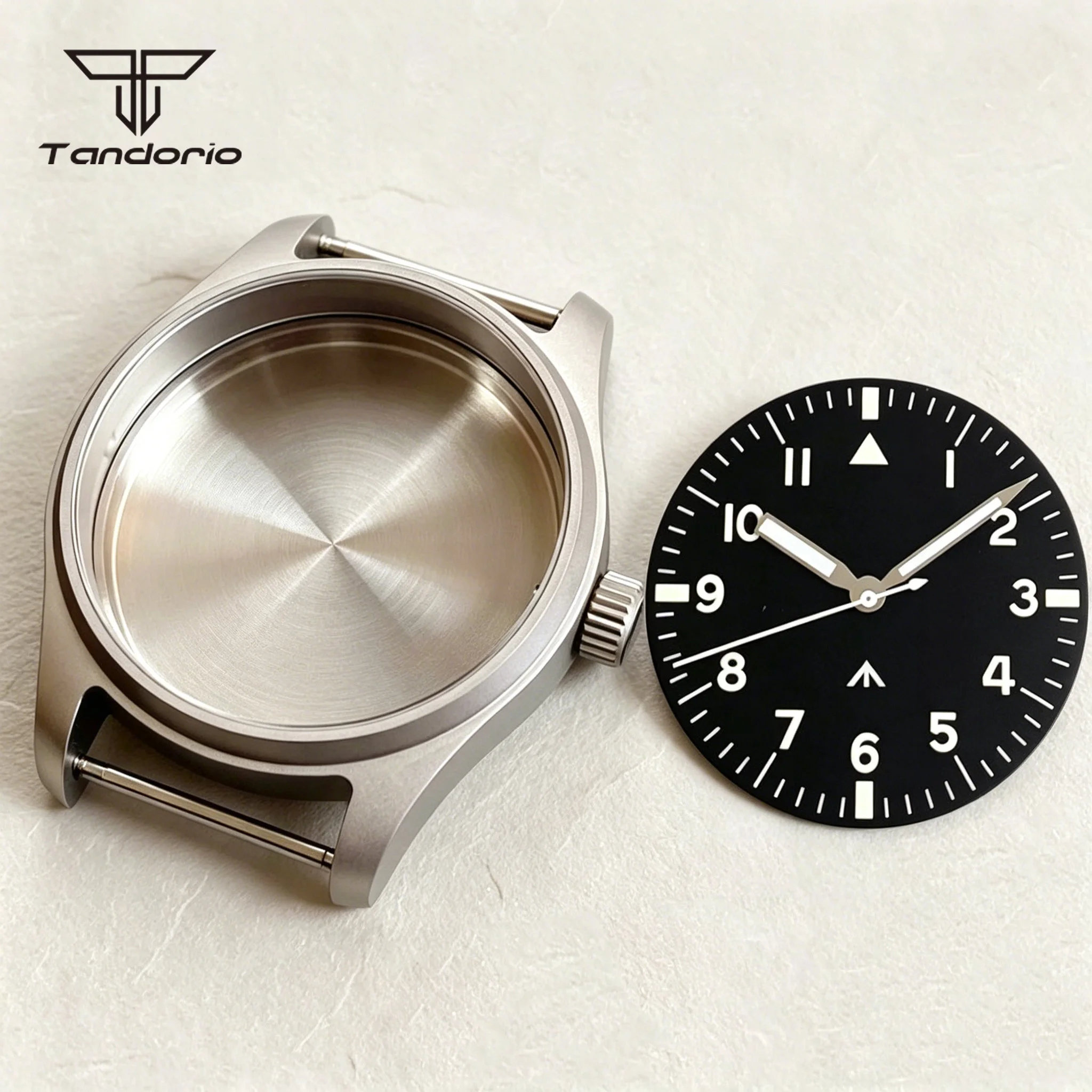 39 mm Titan-Pilot-Antiallergie-Uhrengehäuse + schwarzes/blaues 33,5 mm Zifferblatt-Set, Saphirglas, passend für VH31 NH35 NH36 NH38 ETA2824 PT5000