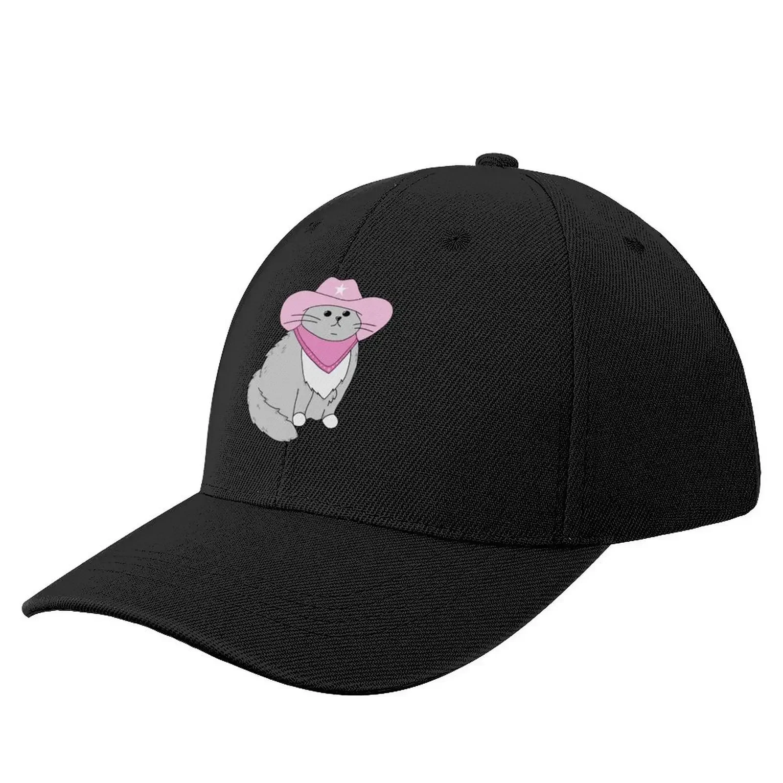 gray cat with pink cowboy hat and bandana Baseball Cap Luxury Brand Military Cap Man Sun Cap Luxury Man Hat Caps Male Women's