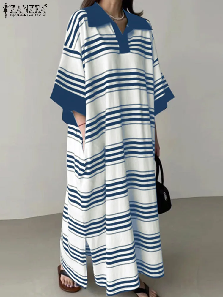 Stijlvolle gestreepte jurk 2025, zomerjurk ZANZEA dames casual half mouw baggy zonnejurk elegante vakantie maxi gewaad losse vestidos