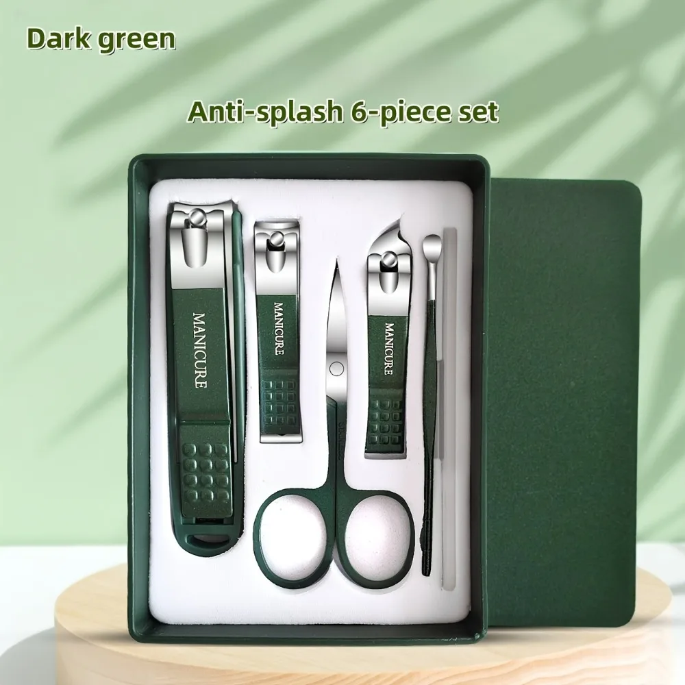 Zestaw 6 narzędzi do manicure i pedicure ze stali nierdzewnej, profesjonalne obcinaczki do paznokci zapobiegające rozpryskiwaniu, dla kobiet i mężczyzn, do użytku domowego i salonowego.