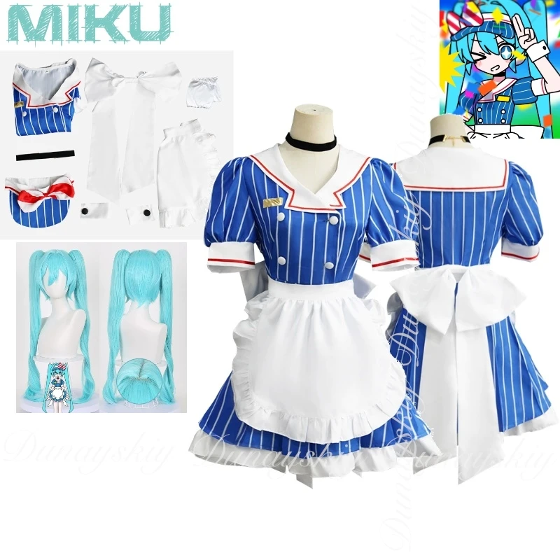 Virtual Singer Anime Mesmerizer Mikuku Cosplay With Double Ponytail Wig With Blue White Dress Uniform Cosplay Costume All Of Set