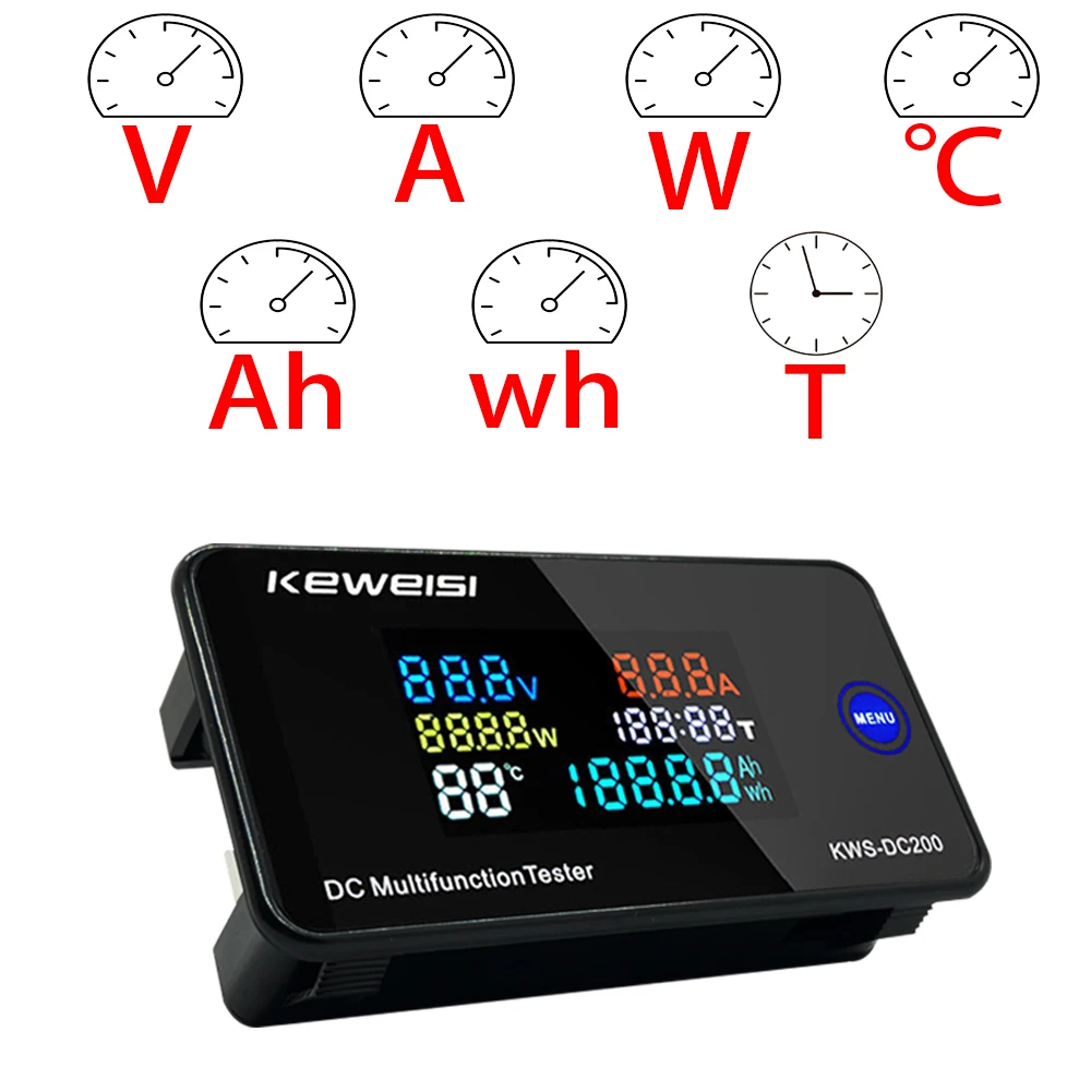 KWS-DC200  DC 0-200V Voltmeter Ammeter Power Energy Meter LED Digital DC Wattmeter Electric Meter with Reset Function 0-100A