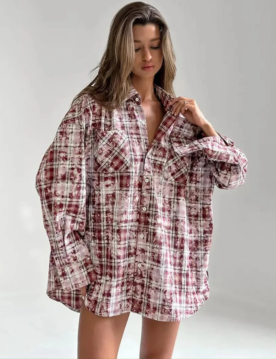 

Personalized Street Retro Vintage Plaid Shirt Women's Spring Autumn New Loose Outer Long Sleeved Women Shirt