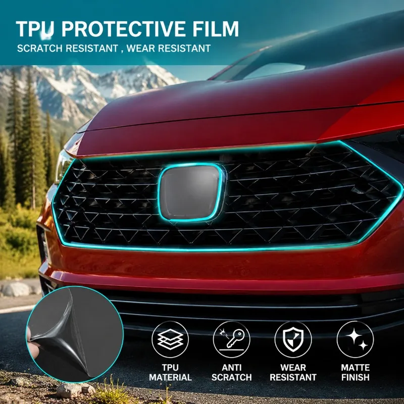 Защитная пленка из ТПУ для Honda Accord 2023-2025: антицарапийная, для внешних элементов, на переднюю эмблему, предварительно вырезанная, темно-дымчатая