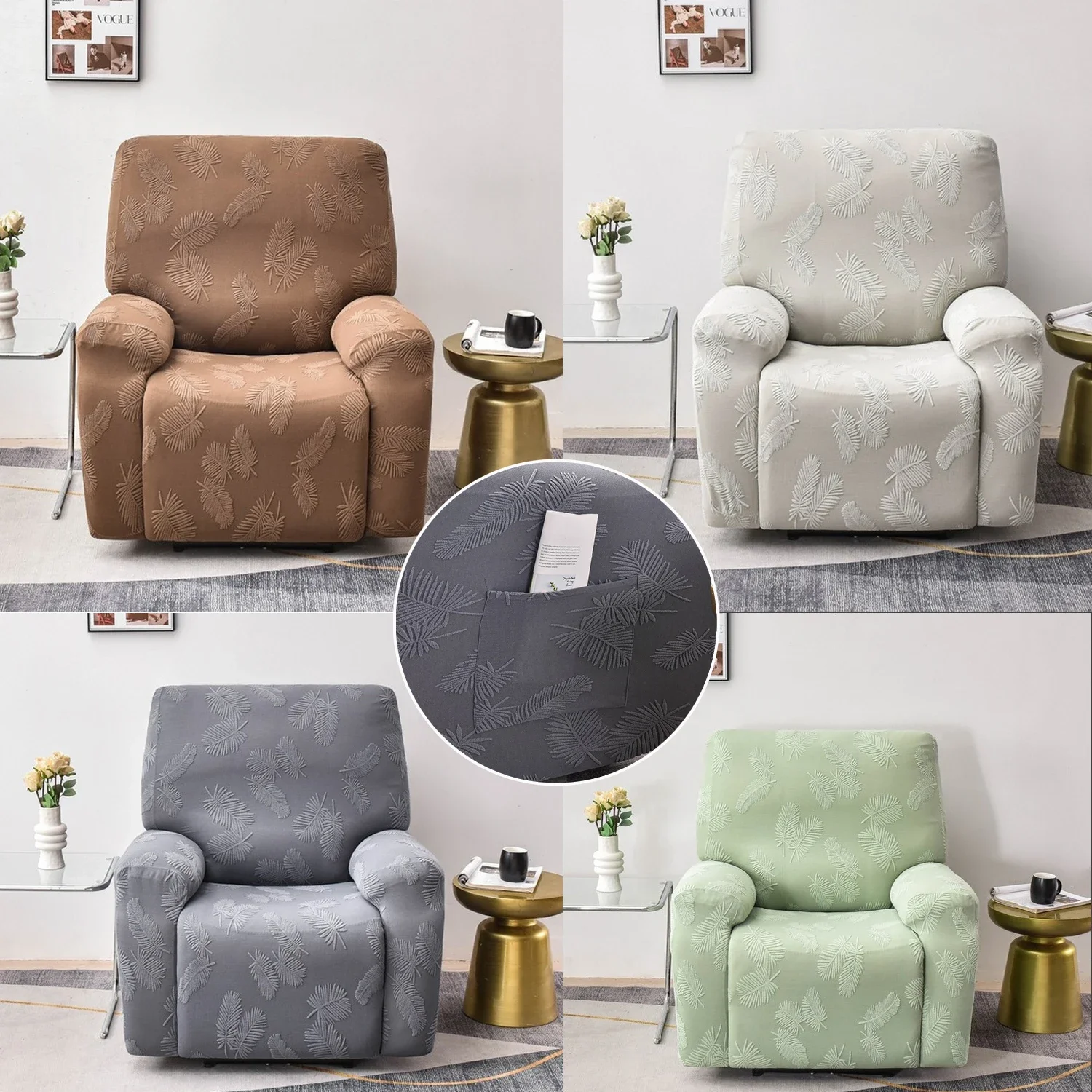 

Thicken Recliner Sofa Cover Stretch Jacquard Single Armchair Lazy Boy Sofa Relax Functional Sofa Slipcover Non-Slip 4 Pieces/set