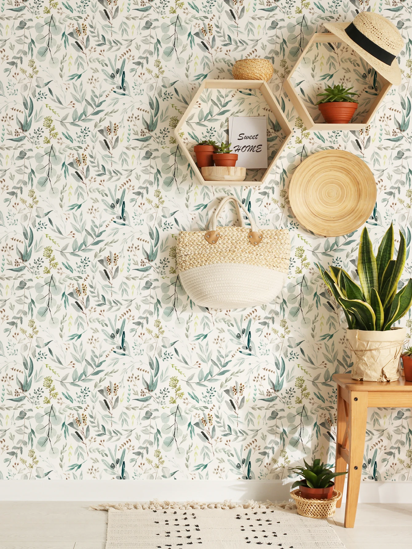 1 Roll Leaf Pattern Design Self-adhesive Decorative Wallpaper Thickened Moisture-resistant Indoor Wall Decorative Stickers