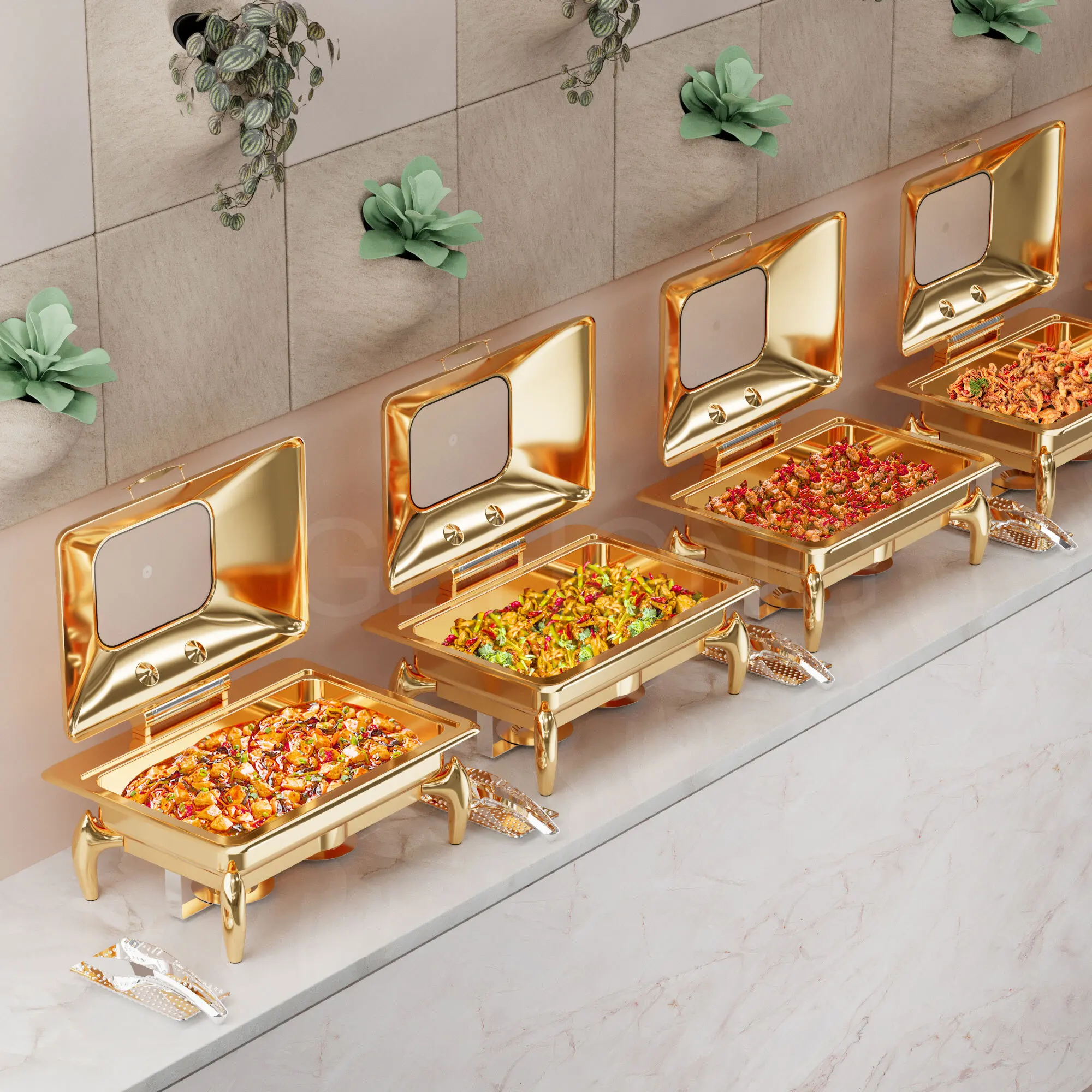 

Chafing Dish Commercial Restaurant Equipment Rectangular Golden Chaffing Dishes Buffet Food Warmer Chafing Dishes For Catering