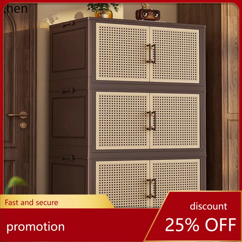 

HT шкаф для хранения дома без установки органайзер в китайском стиле для одежды игрушки пластиковый складной шкаф для хранения закусок