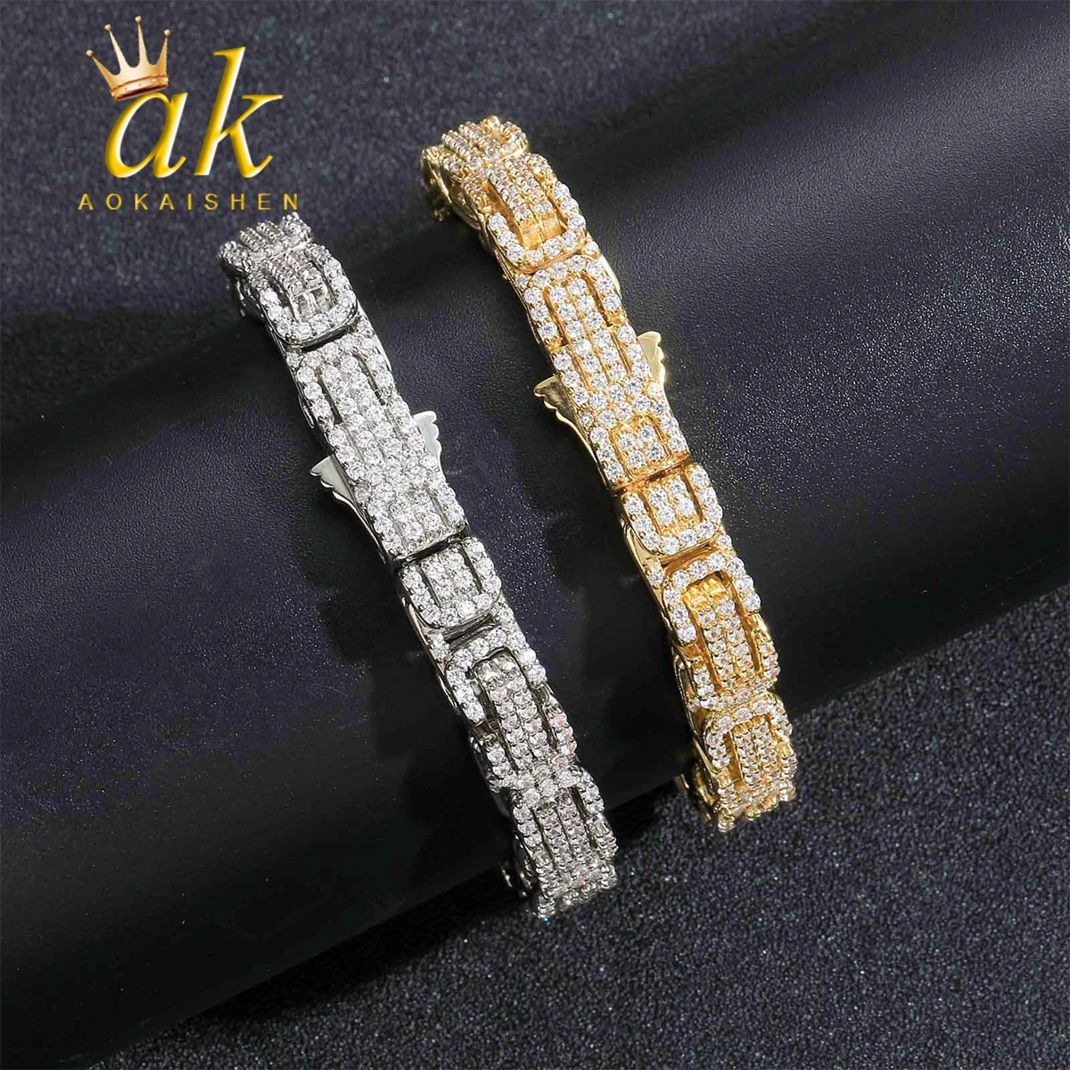 Aokaishen Byzantium Bracelet Women Chain Real Gold Plated Hip Hop Rock Street Jewelry Iced Out Charms Items 2024 New Arrivals