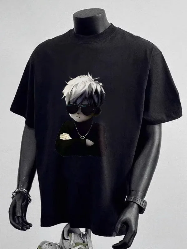 

Новая летняя футболка большого размера 300 Pou, модная брендовая мужская футболка с принтом Haome, круглая, свободная, универсальная, из чистого хлопка, o...