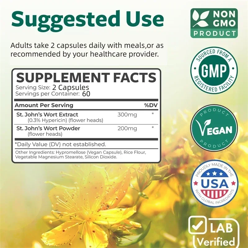 St. John's Wort Capsules - Relieve Anxiety and Fatigue, Improve Sleep Quality, Promote Skin Health, and Enhance Immunity - Image 2