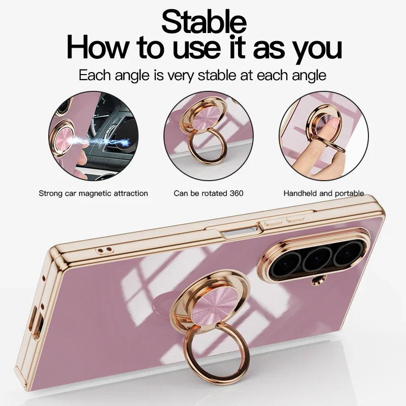 

360 ° Противоударный чехол с гальваническим покрытием и кольцевым держателем для телефона Samsung Galaxy Z Fold 7, 6, 5, 4, Fold7, 7 Fold6, Fold5, Fold4, 5G