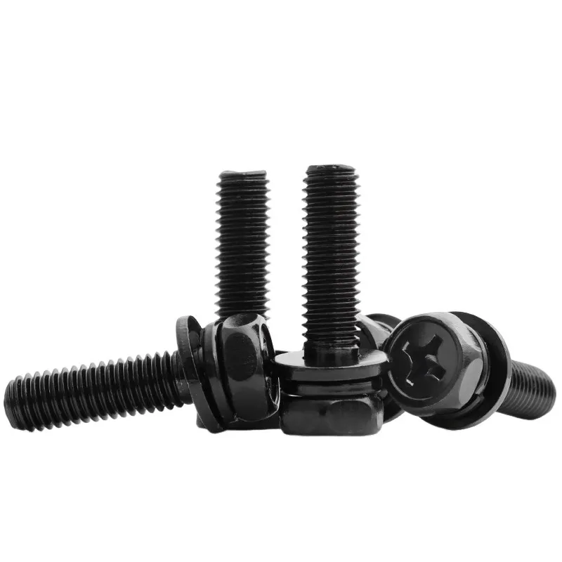 M3 M4 M5 M6 M8 Black 304 Stainless Steel External Hexagon Cross Recessed Screw with Washers Pads 3pieces Set Bolts