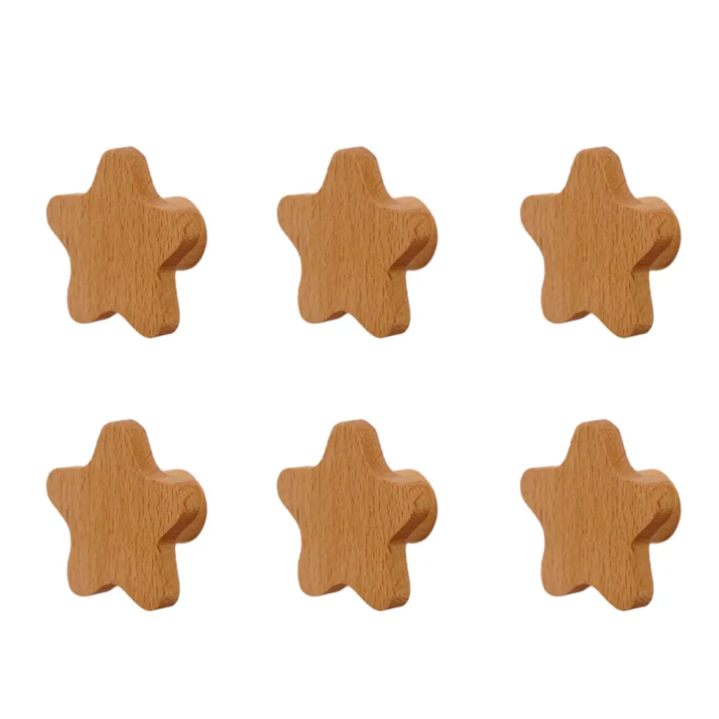 6PCS Cartoon Wooden Furniture Knobs In Versatile Styles Stylish Easy To Install Wooden Furniture Handles