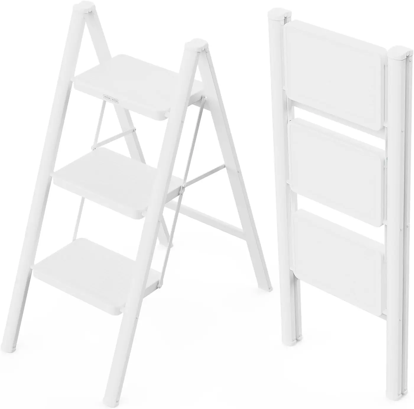 

Трехступенчатая складная лестница с широкими противоскользящими ступенями, прочные стальные опоры, выдерживают до 330 фунтов, компактная для хранения на кухне - белая