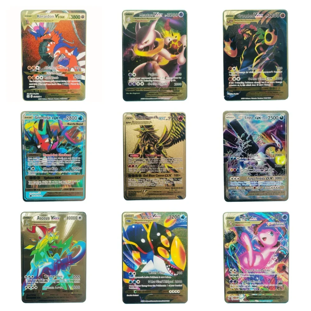 22 estilos nuevas tarjetas de Pokémon tarjetas de Pokémon de Metal dorado tarjetas de hierro duro inglés Mewtwo Pikachu Gx Charizard Vmax paquete