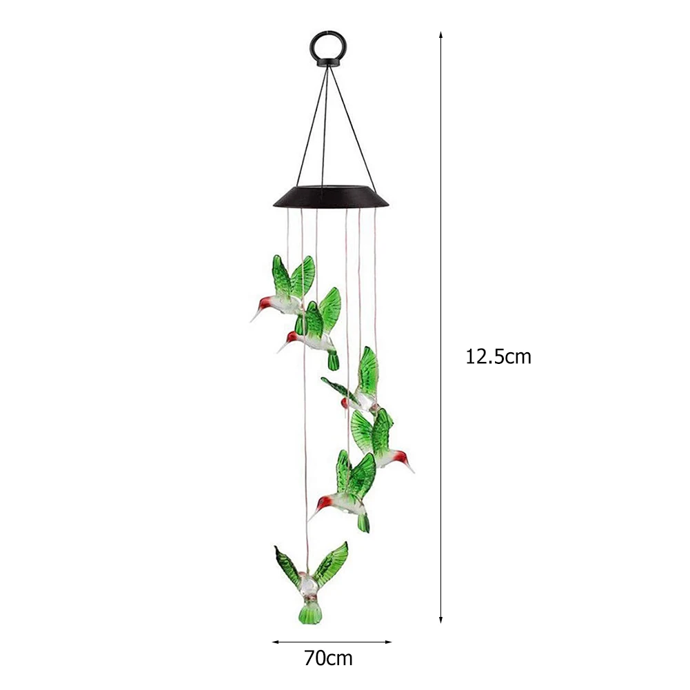 LED Solar Power Wind Chime, cristal, beija-flor, borboleta, impermeável, ao ar livre, luz solar para jardim