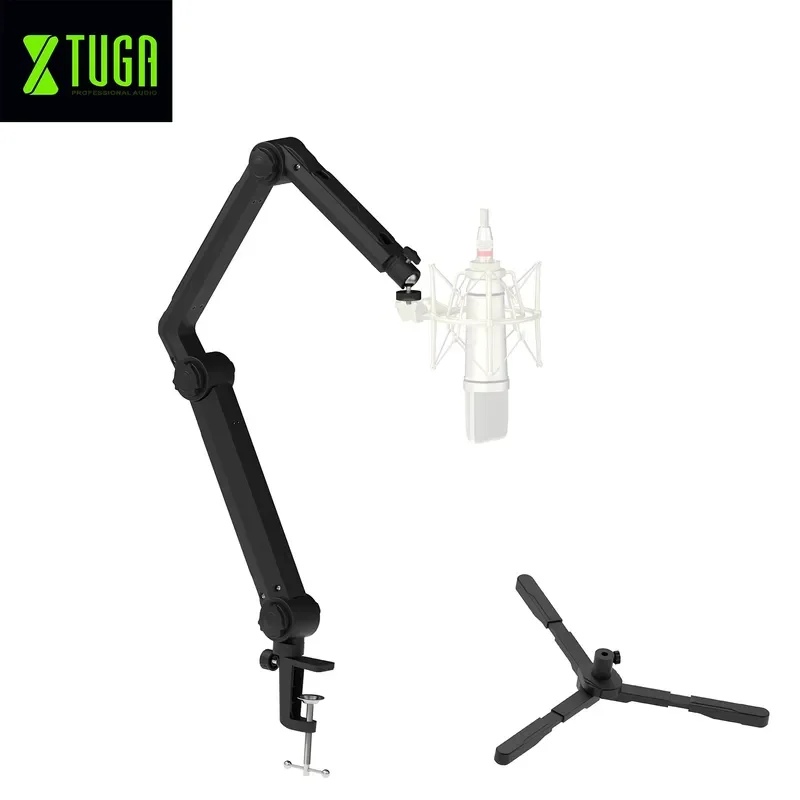 for XTUGA SP-100 Aluminum Alloy Microphone Stand Desktop Clip 360 Degree Adjustable Mic Arm Tripod Black for Studio Game LIVE